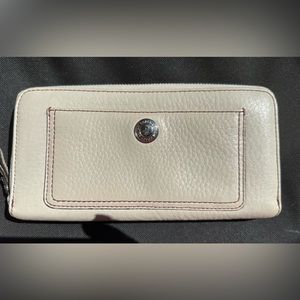 Coach Zip Wallet with silver hardware. Dark brown leather interior. See pics.